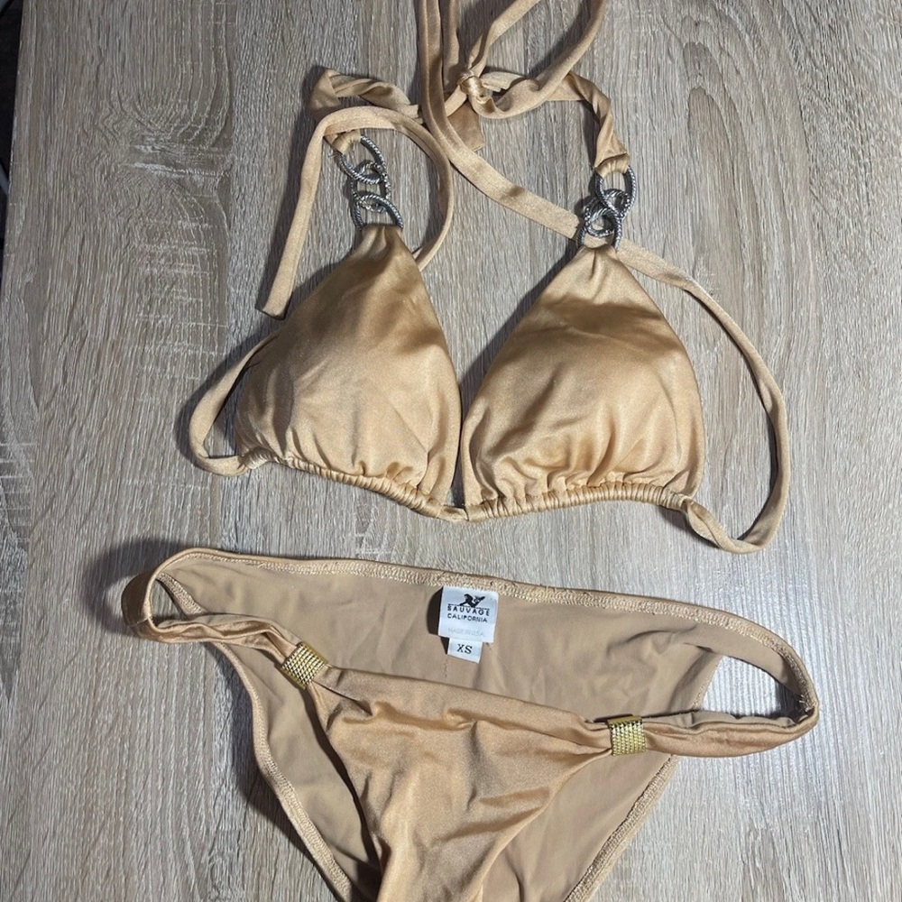 Sauvage California Golden Bikini Set Top M Bottom XS Triangle Swimsuit Medium